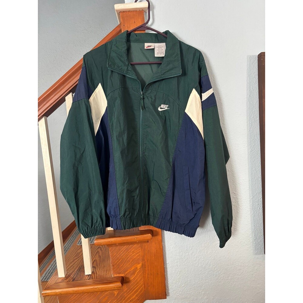 Nike vintage colorblock windbreaker track jacket green M white tag 90s swoosh